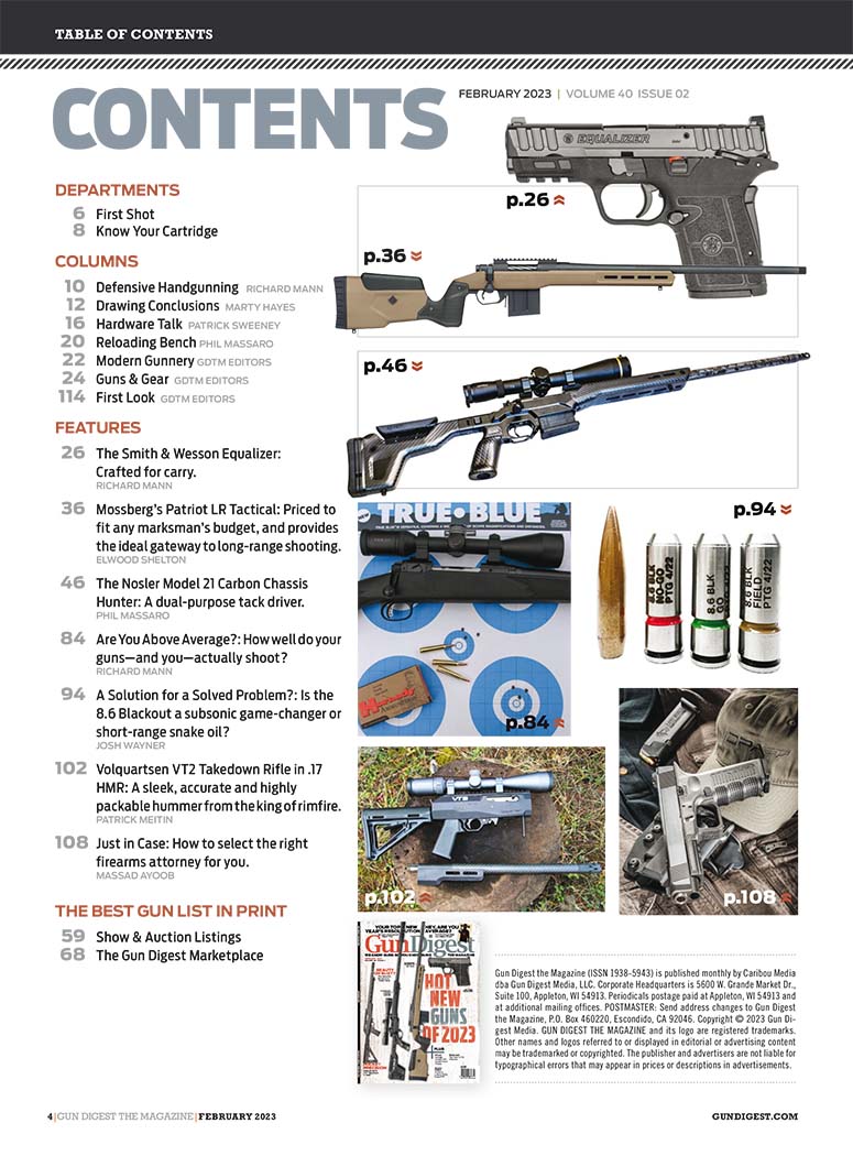 Gun Digest Magazine TOC February 2023